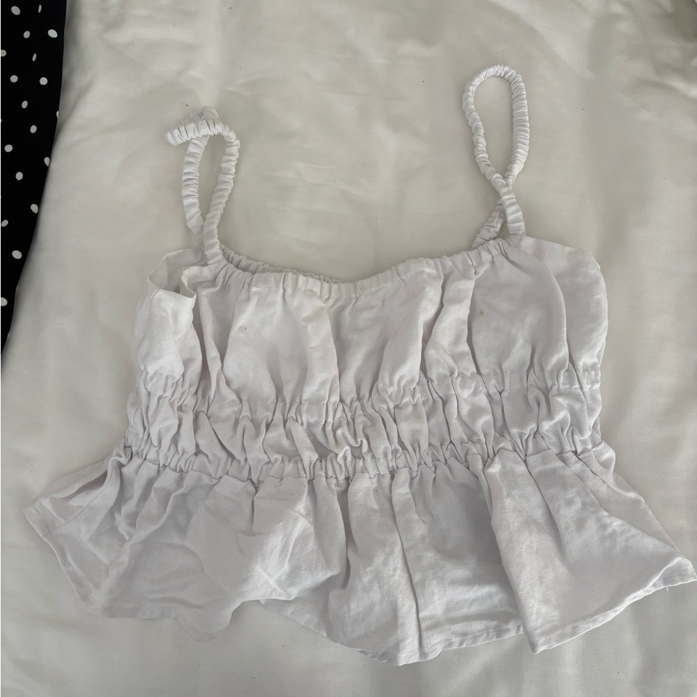 Rhythm cropped White Ruched Smocked Peplum Cami Top